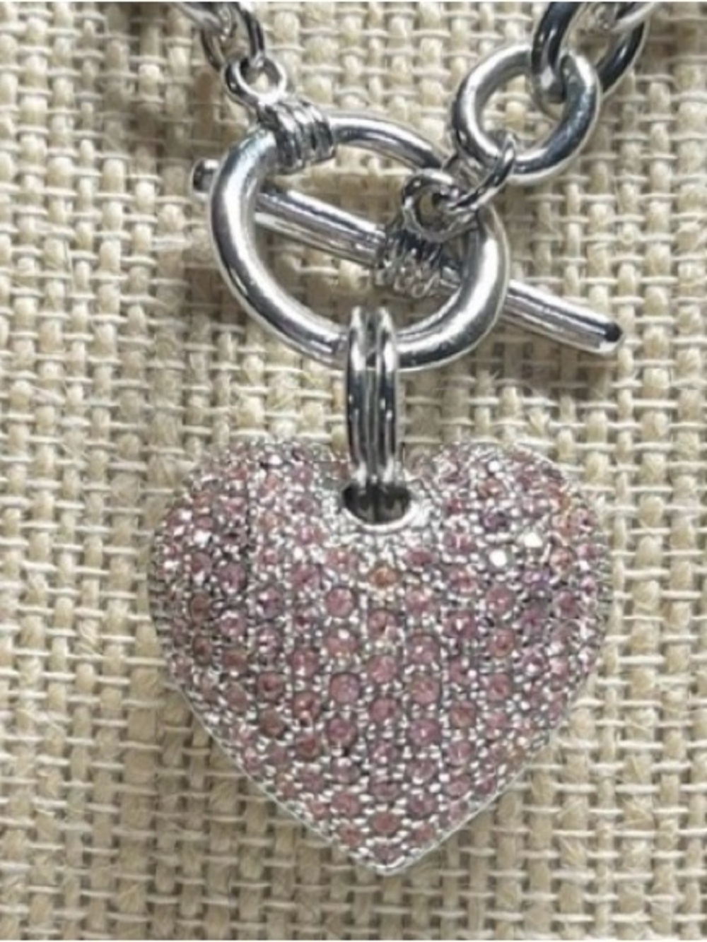 Silver Chain Necklace with Pink Pave Heart Pendant - Picture 5 of 5